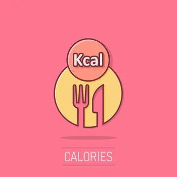 Kcal icon in comic style. Diet cartoon vector illustration on white isolate.. Stock Illustration