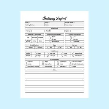 KDP interior beekeeping notebook. Beehive caring and nectar production info.. Illustrazione stock