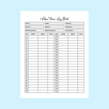 KDP interior chess game score journal. Chess player information and game sc.. Stock Illustration