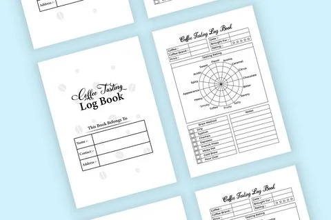 KDP interior coffee tasting notebook template. Coffee condition and taste rat Stock Illustration