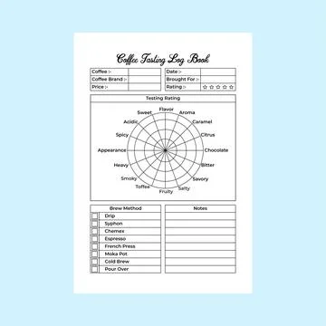 KDP interior coffee tasting notebook template. Coffee condition and taste r.. Stock Illustration