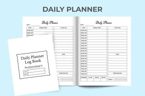 KDP interior daily planner log book. Daily routine planner notebook. Work sch Stock Illustration
