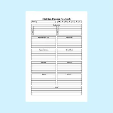 KDP interior Dietitian Planner template. Dietitian daily patient informatio.. Stock Illustration