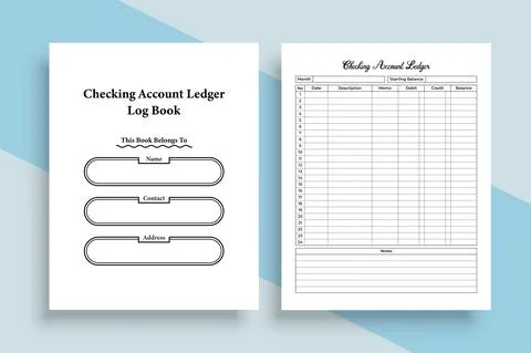 KDP interior journal of a checking account ledger template. Daily bank accoun Stock Illustration