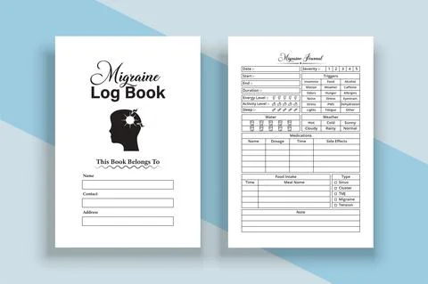 KDP interior Migraine tracker notebook template. Headache medication planner  Stock Illustration