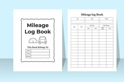 KDP interior mileage tracker notebook. Mileage checklist interior template. M Stock Illustration