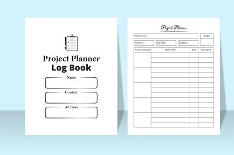KDP interior project planner log book. Business management logbook. Task plan Illustrazione stock