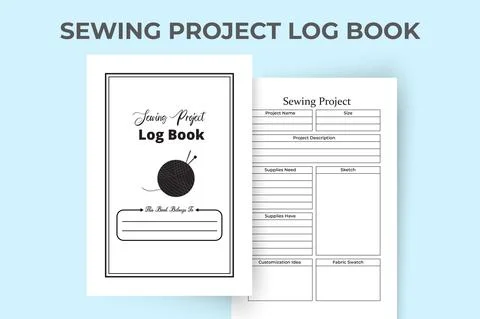 KDP interior of sewing project journal. Sewing business data tracker and cust Stock Illustration