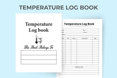 KDP interior of a temperature notebook with thermometer. Patient body heat ch Stock Illustration