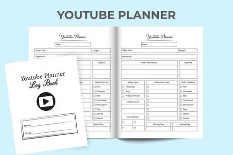 KDP interior youtube planner notebook. Video schedule and tracker log book. V Stock Illustration