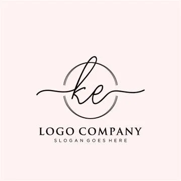 KE Initial handwriting logo design Stock Illustration