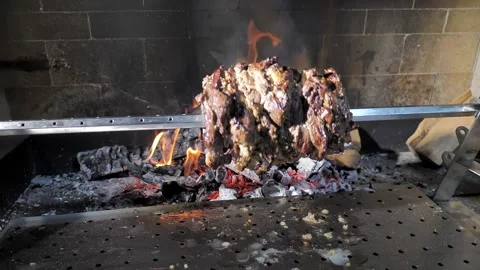Kebab. Doner. Rotates a spit of meat on coals Stock Footage 201662346