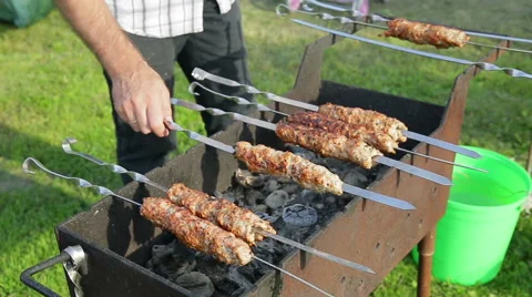 Kebab is fried on coals Stock Footage 53197015