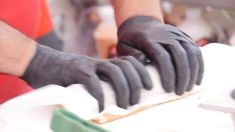 Kebab is made and wrapped Stock Footage 112004249