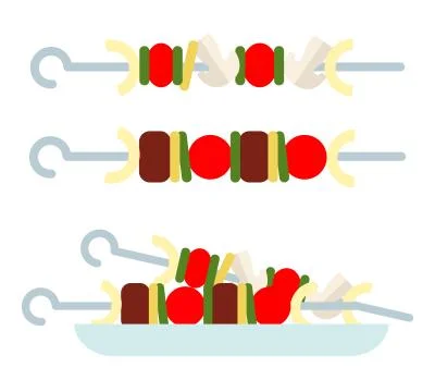 Kebab of meat and vegetables vector icon flat isolated Stock Illustration