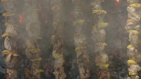 Kebab Meat with Pepper Preparing Top Down View Stock Footage 144653380