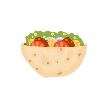 Kebab in pit. Mediterranean Bread with meat and vegetables. Turkish street fo Stock Illustration