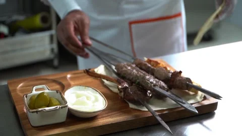 Kebab Preparation in the Kitchen Stock Footage 318310242