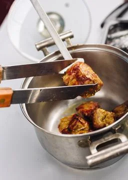 The kebab is removed from the skewer Stock Photos