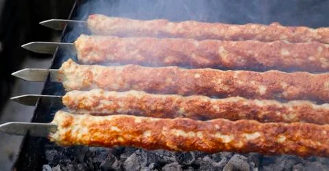 Kebab roasted on the grill Stock Photos