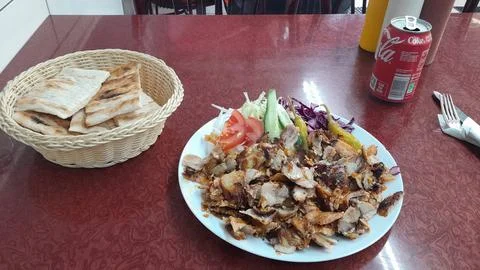 Kebab takeaway with flatbread Stock Photos