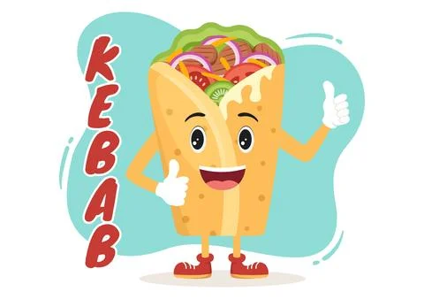 Kebab Vector Illustration with Stuffing Chicken or Beef Meat, Salad and Veg.. Stock Illustration