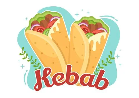Kebab Vector Illustration with Stuffing Chicken or Beef Meat, Salad and Veg.. Stock Illustration