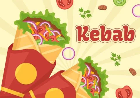 Kebab Vector Illustration with Stuffing Chicken or Beef Meat, Salad and Veg.. Stock Illustration