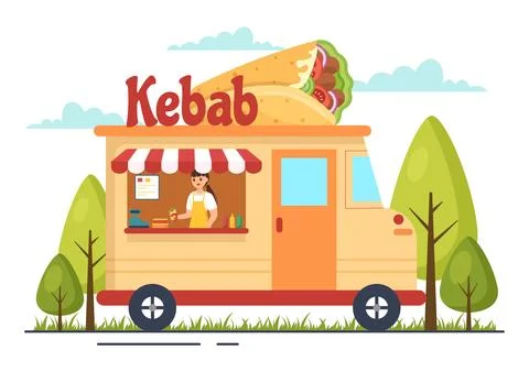 Kebab Vector Illustration with Stuffing Chicken or Beef Meat, Salad and Veg.. Stock Illustration