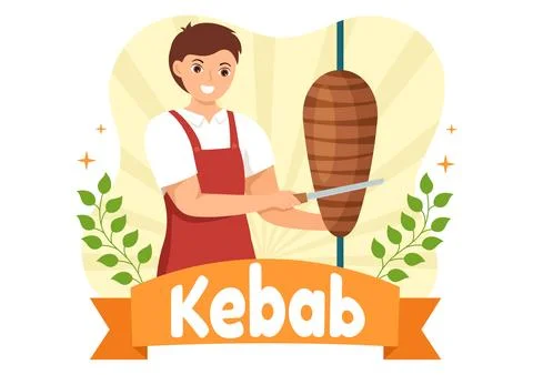 Kebab Vector Illustration with Stuffing Chicken or Beef Meat, Salad and Veg.. Stock Illustration