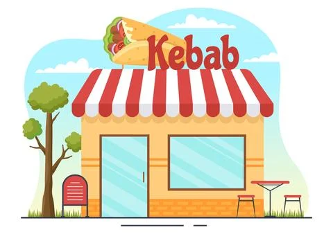 Kebab Vector Illustration with Stuffing Chicken or Beef Meat, Salad and Veg.. Stock Illustration