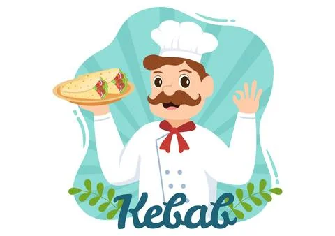 Kebab Vector Illustration with Stuffing Chicken or Beef Meat, Salad and Veg.. Stock Illustration