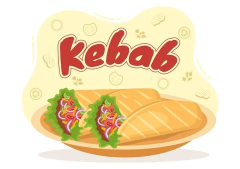 Kebab Vector Illustration with Stuffing Chicken or Beef Meat, Salad and Veg.. Stock Illustration