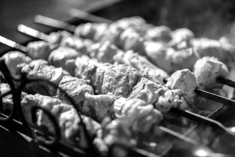 The kebabs are cooked outdoors Stock Photos