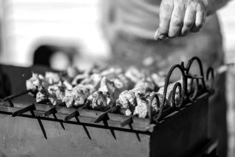 The kebabs are cooked outdoors Stock Photos