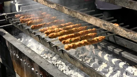 Kebabs on coals Stock Footage 115746270