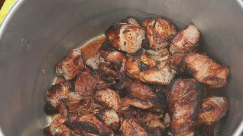 Kebabs cooked in aluminum containers Stock Footage 72225316