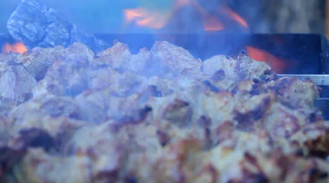 Kebabs cooking on the gril Stock Footage 23914997