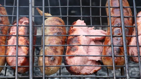 Kebabs on the grill in nature. Stock Footage 265199945