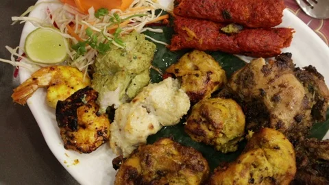 Kebabs-Non-Vegetarian-Platter Stock Footage 94145323