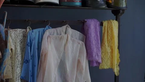 Kebaya clothes displayed on the shelf Stock Footage 251728170