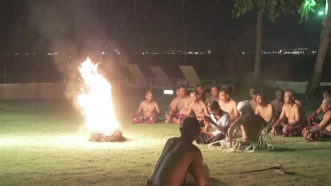 Kecak dance performance montage at night in Denpasar,Bali Stock Footage 190818803