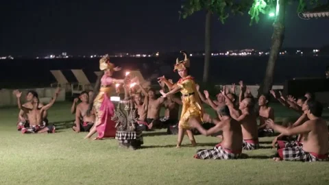 Kecak dance performance at night in Denpasar,Bali Stock Footage 190817488