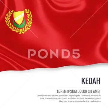 Kedah flag. Flag of Malaysian state Kedah waving on an isolated white ...