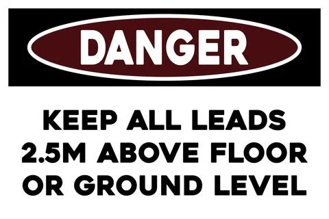 Keep all leads 2.5m above floor warning sign Stock Illustration