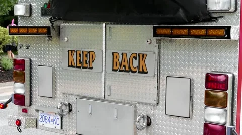 Keep back sign on Coquitlam fire Truck Stock Footage 64259119