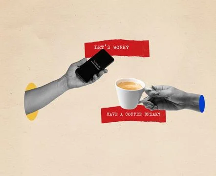 Keep balance between work and rest. Contemporary art collage. Concept of Illustrazione stock