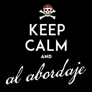 Keep calm and all aboard. Emblem with text, skull and bones. Stock Illustration