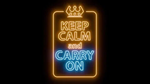 Keep calm and carry on neon sign loop animation uniform background easy blending Stock Footage 333104848