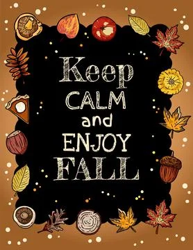 Keep calm and enjoy fall chalkboard banner with trendy fall elements. Autumn Stockillustratie